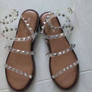 Silver Crystal Embellished Slide Sandals
